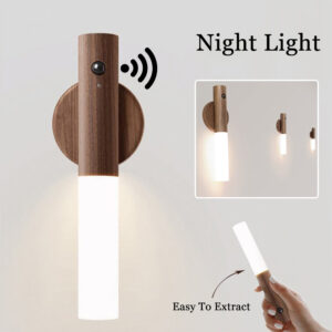 Auto LED USB Magnetic Wood Wireless Night Light, Corridors Porch Lights, Motion Sensor, Wall Light, Cabinet Lamp